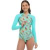 image:imageBody Glove Womens Chanel Solid Long Sleeve Zip Front One Piece Paddle Swimsuit with UPF 50Molokini Tropical Print