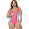 image:imageBody Glove Womens Time After Time Plus Size Onepiece Swimsuit  Zip Front Shelf Bra Power Mesh Sizes 1x3xGroove Bubble Gum