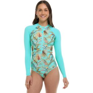 image:imageBody Glove Womens Chanel Solid Long Sleeve Zip Front One Piece Paddle Swimsuit with UPF 50Molokini Tropical Print