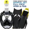 image:imageBody Glove  Free Breathing Snorkel Full FACE MASK Setwith FINSTravel BagAnti FogAnti LeakPanoramic ViewCamera MountOpen WaterScuba DivingSnorkeling GearSET SM  4585