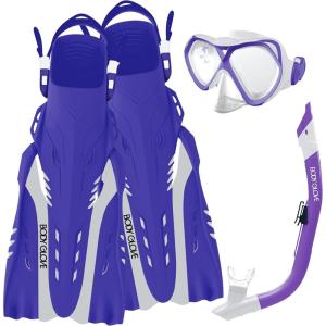 image:imageAquatic Cove Mask Snorkel and Fins Set LargeXLarge with Panoramic View Tempered Glass Silicone Goggle Free Breathing AntiLeak Dry Top Flex Tube for Snorkeling Swimming Scuba Diving SM Pure White