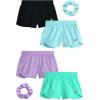 image:imageBody Glove Girls Athletic Shorts  4 Pack Active Performance Fleece Running Short  Girls Gym Workout Dolphin ShortsBlackAquaGreenPurple Solid
