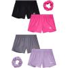 image:imageBody Glove Girls Athletic Shorts  4 Pack Active Performance Fleece Running Short  Girls Gym Workout Dolphin ShortsBlackFuchsiaPurpleCharcoal Solid