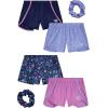 image:imageBody Glove Girls Athletic Shorts  4 Pack Active Performance Fleece Running Short  Girls Gym Workout Dolphin ShortsNavy HeartsPink Purple