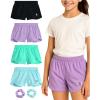 image:imageBody Glove Girls Athletic Shorts  4 Pack Active Performance Fleece Running Short  Girls Gym Workout Dolphin ShortsBlackAquaGreenPurple Solid