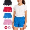 image:imageBody Glove Girls Athletic Shorts  4 Pack Active Performance Fleece Running Short  Girls Gym Workout Dolphin ShortsBlackBlueRedPink Solid