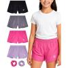image:imageBody Glove Girls Athletic Shorts  4 Pack Active Performance Fleece Running Short  Girls Gym Workout Dolphin ShortsBlackFuchsiaPurpleCharcoal Solid