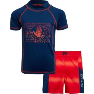 image:imageBody Glove Boys Rash Guard Set  UPF 50 Swim Shirt and Bathing Suit Trunks  Swimwear Set for Boys 412 Size 4 NavyRed