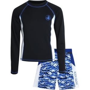 image:imageBody Glove Boys Swim Set  2 Piece Boys Swim Trunks with Rash Guard UV Protection Swimsuit Kids Bathing Suits Sizes 412BlackBlue Sharks