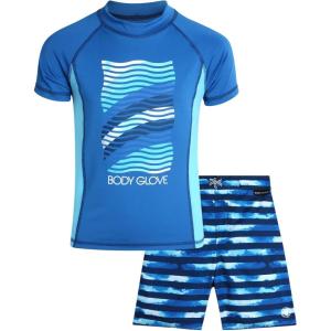image:imageBody Glove Boys Swim Set  2 Piece Boys Swim Trunks with Rash Guard UV Protection Swimsuit Kids Bathing Suits Sizes 412Blue Waves