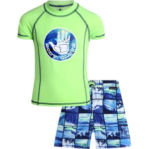 image:imageBody Glove Boys Swim Set  2 Piece Boys Swim Trunks with Rash Guard UV Protection Swimsuit Kids Bathing Suits Sizes 412Lime Beach
