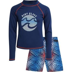 image:imageBody Glove Boys Swim Set  2 Piece Boys Swim Trunks with Rash Guard UV Protection Swimsuit Kids Bathing Suits Sizes 412NavyRed Swirls