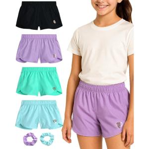 image:imageBody Glove Girls Athletic Shorts  4 Pack Active Performance Fleece Running Short  Girls Gym Workout Dolphin ShortsBlackAquaGreenPurple Solid
