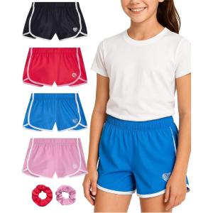 image:imageBody Glove Girls Athletic Shorts  4 Pack Active Performance Fleece Running Short  Girls Gym Workout Dolphin ShortsBlackBlueRedPink Solid