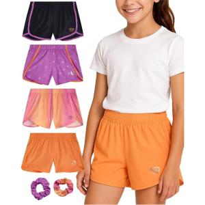 image:imageBody Glove Girls Athletic Shorts  4 Pack Active Performance Fleece Running Short  Girls Gym Workout Dolphin ShortsBlackOrangePinkOmbre
