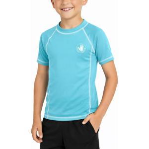 image:imageBody Glove Boys Rash Guard Shirt  UPF 50 Quick Dry Fabric Rash Guard Swimwear for Boys  Short Sleeve Kids Swim ShirtAqua