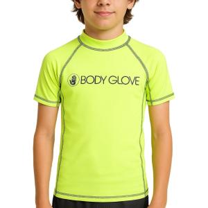 image:imageBody Glove Boys Rash Guard Shirt  UPF 50 Quick Dry Fabric Rash Guard Swimwear for Boys  Short Sleeve Kids Swim ShirtLime Short Sleeve