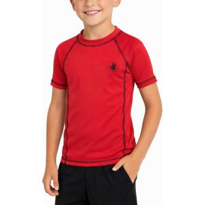 image:imageBody Glove Boys Rash Guard Shirt  UPF 50 Quick Dry Fabric Rash Guard Swimwear for Boys  Short Sleeve Kids Swim ShirtRed