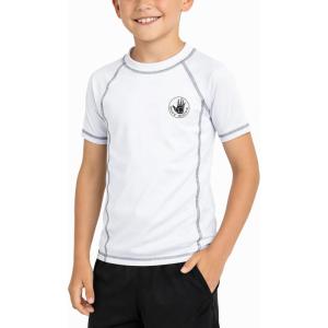 image:imageBody Glove Boys Rash Guard Shirt  UPF 50 Quick Dry Fabric Rash Guard Swimwear for Boys  Short Sleeve Kids Swim ShirtWhite