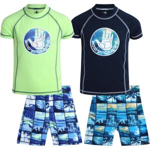 image:imageBody Glove Boys Swim Set  4 Piece UPF 50 Swim Trunks and Rash Guard for Boys Kids Swimwear Set Sizes 412Dark NavyLime Beach