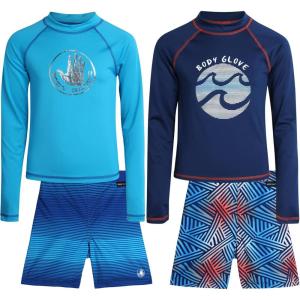 image:imageBody Glove Boys Swim Set  4 Piece UPF 50 Swim Trunks and Rash Guard for Boys Kids Swimwear Set Sizes 412Navy SwirlsTurquoise Lines