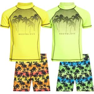 image:imageBody Glove Boys Swim Set  4 Piece UPF 50 Swim Trunks and Rash Guard for Boys Kids Swimwear Set Sizes 412OrangeYellow Palm Trees