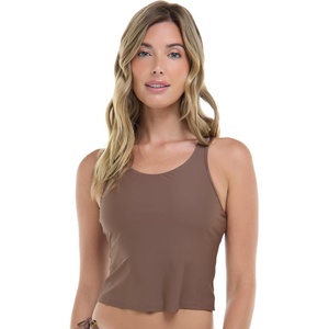 image:imageBody Glove Womens Reva Racerback Sporty Crop Bikini Top Swimsuit with Contour Shelf BraLatte