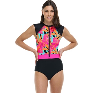 image:imageBody Glove Womens Stand Up Zip Front Paddle One Piece Swimsuit with UPF 50Canopy Tropical Brights