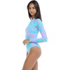 image:imageBody Glove Womens Sloane Onepiece Swimsuit  Contour Shelf Bra Raglan Long Sleeves Zip Front UPF 50 Medium CoverageAzores Blue Leaf Print
