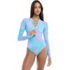 image:imageBody Glove Womens Sloane Onepiece Swimsuit  Contour Shelf Bra Raglan Long Sleeves Zip Front UPF 50 Medium CoverageAzores Blue Leaf Print