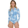 image:imageBody Glove Womens Sloane Onepiece Swimsuit  Contour Shelf Bra Raglan Long Sleeves Zip Front UPF 50 Medium CoverageDenim Palm