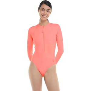 image:imageBody Glove Womens Sloane Onepiece Swimsuit  Contour Shelf Bra Raglan Long Sleeves Zip Front UPF 50 Medium CoverageCoral