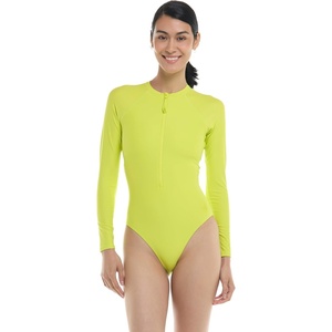 image:imageBody Glove Womens Sloane Onepiece Swimsuit  Contour Shelf Bra Raglan Long Sleeves Zip Front UPF 50 Medium CoverageKey Lime