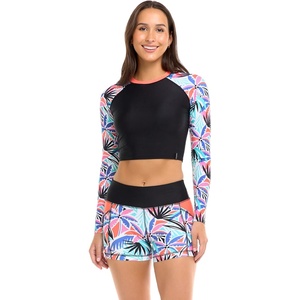 image:imageBody Glove Womens Let It Be Long Sleeve Crop Top Rashguard with UPF 50Miami Palm Tree Print