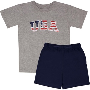 image:imageBody Glove Clothes Boys Americana 2 Pc Short Set Sizes 4 56 78  Patriotic Tee and Shorts Outfit for KidsGray  Blue