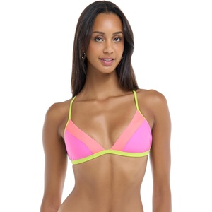 image:imageEvelyn Fixed Triangle Bikini Top Swimsuit with Adjustable 2way Back DetailNeon Color Block