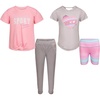 image:imageBody Glove Clothes Girls 4Piece Active Pant Set with 2 Short Sleeve Graphic Tees Jogger Pants amp Shorts Sizes 2T12Peach Gray