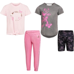 image:imageBody Glove Clothes Girls 4Piece Active Pant Set with 2 Short Sleeve Graphic Tees Jogger Pants amp Shorts Sizes 2T12Pink Dark Gray