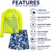 image:imageBody Glove Boys 2 Piece Swim Set Rash Guard amp Swim Trunks Sizes 412  UPF 50 Sun Protection QuickDry Lightweight Fabric for Beach and Pool Days Matching Print Stretch Comfort Fit for KidsYellow Swirl Surf