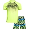 image:imageBody Glove Boys 2 Piece Swim Set Rash Guard amp Swim Trunks Sizes 412  UPF 50 Sun Protection QuickDry Lightweight Fabric for Beach and Pool Days Matching Print Stretch Comfort Fit for KidsGreen NeonPalm Trees