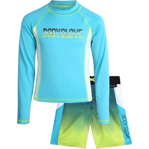 image:imageBody Glove Boys 2 Piece Swim Set Rash Guard amp Swim Trunks Sizes 412  UPF 50 Sun Protection QuickDry Lightweight Fabric for Beach and Pool Days Matching Print Stretch Comfort Fit for KidsTurquoiseGreen Dots