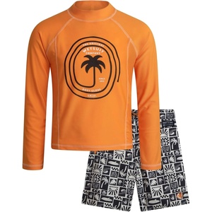 image:imageBody Glove Boys 2 Piece Swim Set Rash Guard amp Swim Trunks Sizes 412  UPF 50 Sun Protection QuickDry Lightweight Fabric for Beach and Pool Days Matching Print Stretch Comfort Fit for KidsOrange Tropical