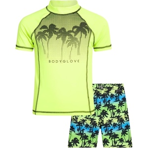 image:imageBody Glove Boys 2 Piece Swim Set Rash Guard amp Swim Trunks Sizes 412Green NeonPalm Trees