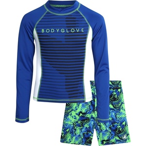 image:imageBody Glove Boys 2 Piece Swim Set Rash Guard amp Swim Trunks Sizes 412Navy Green Surfer