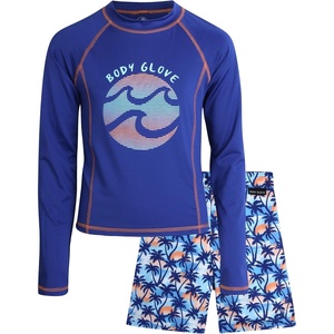 image:imageBody Glove Boys 2 Piece Swim Set Rash Guard amp Swim Trunks Sizes 412Navy Palm Trees