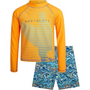 image:imageBody Glove Boys 2 Piece Swim Set Rash Guard amp Swim Trunks Sizes 412Orange Swirl Surf