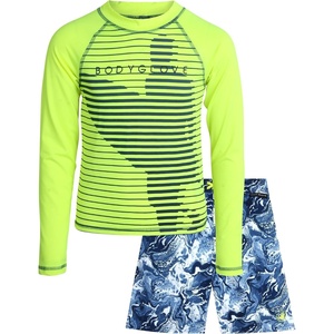 image:imageBody Glove Boys 2 Piece Swim Set Rash Guard amp Swim Trunks Sizes 412Yellow Blue Surfer